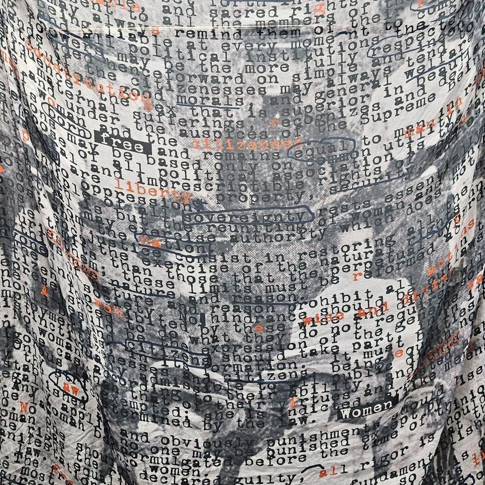 Suzi Roher Text Print Scarf - Gray and Orange